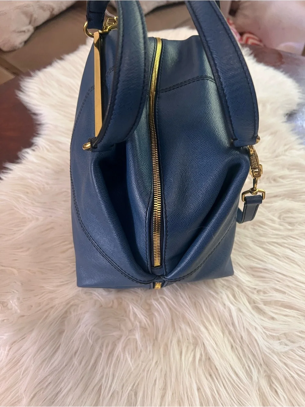 NWT J.Crew Hughes Origami Saffiano Leather Convertible Bag Blue